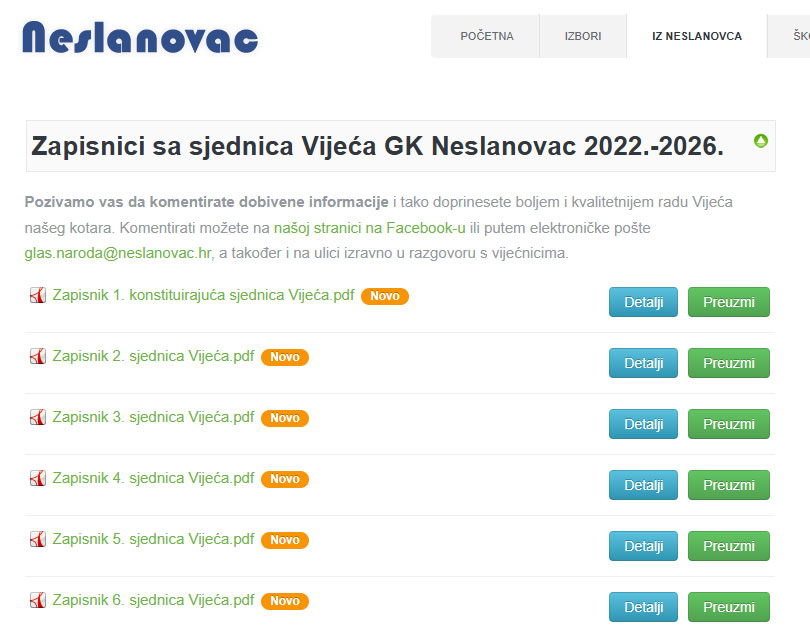 Zapisnici sa sjednica Vijeća GK Neslanovac 2022.-2026.